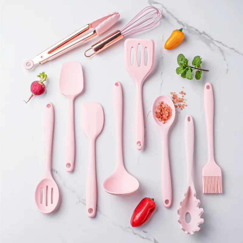 

New Pink Silicone Scraper Oil Brush Egg Whisk Spatula Silicone Cooking Utensil Multipurpose Kitchen Cake Tool Set Kitchenware