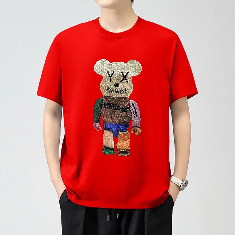 Мужская футболка с коротким рукавом круглым вырезом и рисунком медведя |