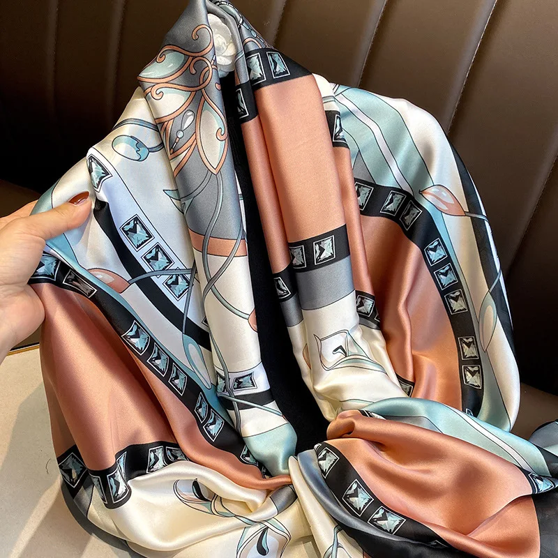 

2022 Summer Shawl Soft Silk Scarf Women Fashion Elegant Print Muffler Wraps Ladies Female Chiffon Beach Foulard Pareo Bandana