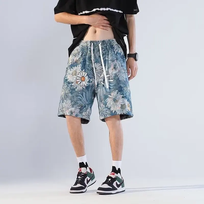 

KUANGNAN Floral Half Shorts for Men Summer Korean Style Clothes Streetwear Sport Work Wear Luxury Clothing Basketball 3XL 2023