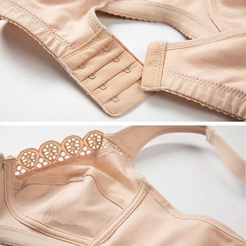 Women's Wireless Plus Size Full Coverage Lace Trim Non-wired Support Comfort Cotton Unlined Bra DD E F G