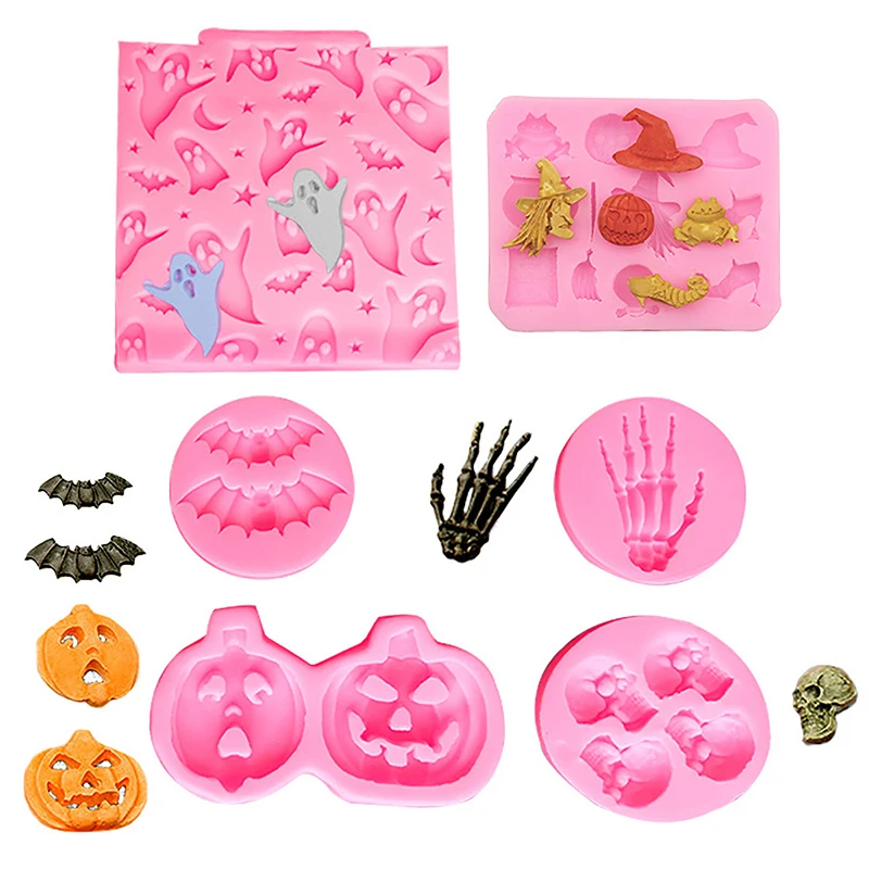 

Halloween Scary Silicone Mold Hat Skull Tomb Bat Pumpkin Spider Chocolate Gummy Mould Cake Baking Mold