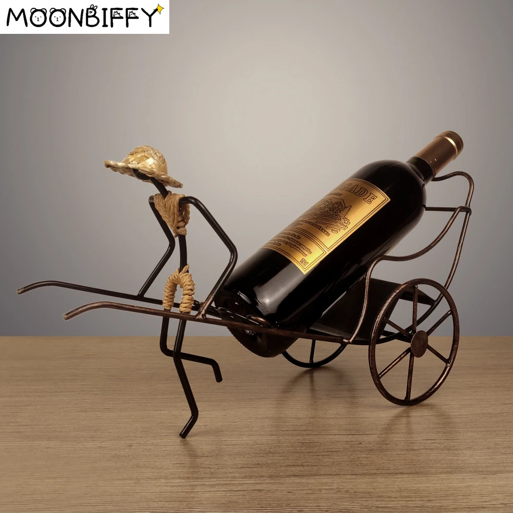 

Nostalgic Chinese Style Gift Human Rickshaw Wine Rack Retro Wrought Iron Wine Rack Home Decoration Wine Holders