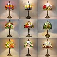 lamp color glass lamp shade resin base retro mediterranean style table lamp bedroom dining room art desk light