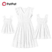 patpat 100 cotton family matching outfits white hollow out floral embroidered ruffle sleeveless dress for mom and me dresses