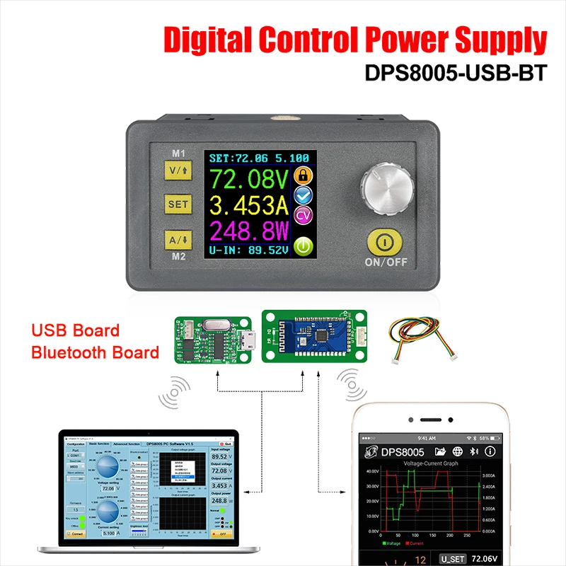 

408W 80V CNC Adjustable DC Regulated Power Supply 5.1A Module USB+Bluetooth Communication Phone App+PC Control LCD Screen