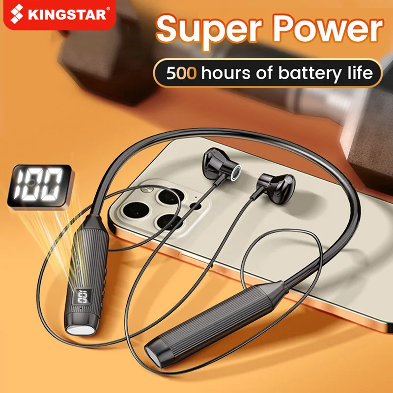 

KINGSTAR шейные Bluetooth-наушники, магнитные наушники-вкладыши со светодиодный ным дисплеем, спортивные стереонаушники с микрофоном, Беспроводная...