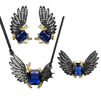 ajojewel two tone devil wings vintage jewelry sets gold black ins style ring blue zircon earrings pendant necklace fashion gift