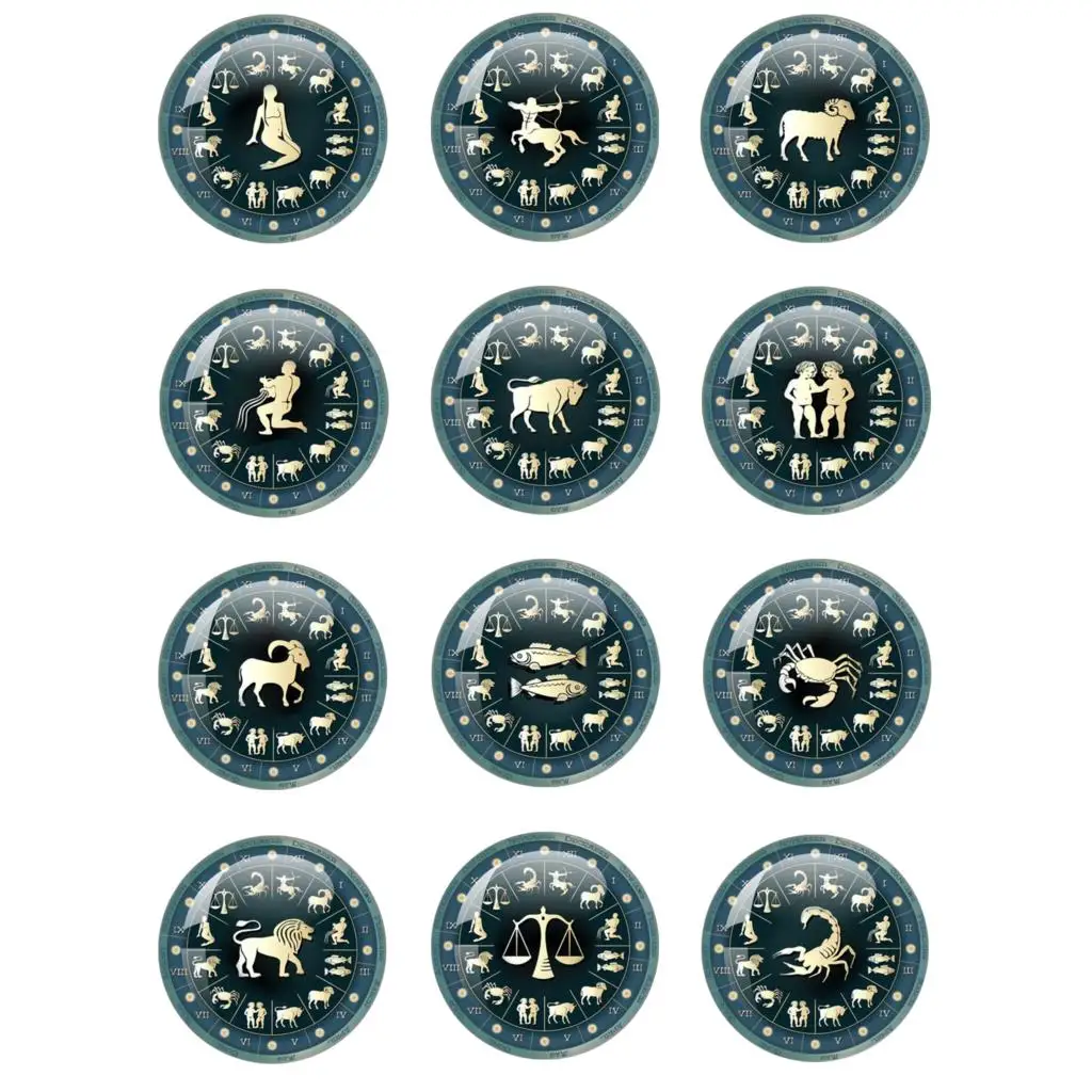 

Twelve Constellations 10mm/12mm/18mm/20mm/25mm Round Photo Demo Glass Cabochon Flat Back Making Finds Jewelry Finds