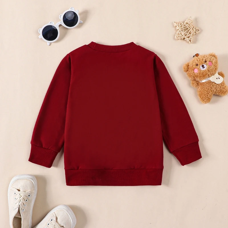 

Свитшот для маленьких девочек и мальчиков, одежда, Рождественский Красный пуловер с длинным рукавом и буквенным принтом, милый зимний наряд для младенцев