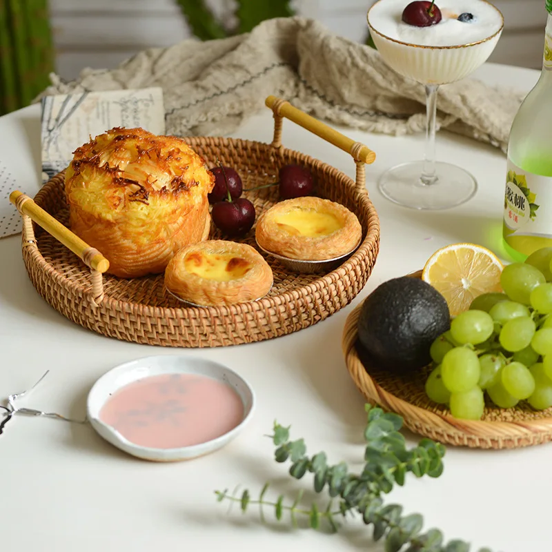 

Rattan Woven Desktop Storage Basket Fruit Bread Snacks Sundries Steamed Bread Coffee Table Coffee Storage Organizers Basket