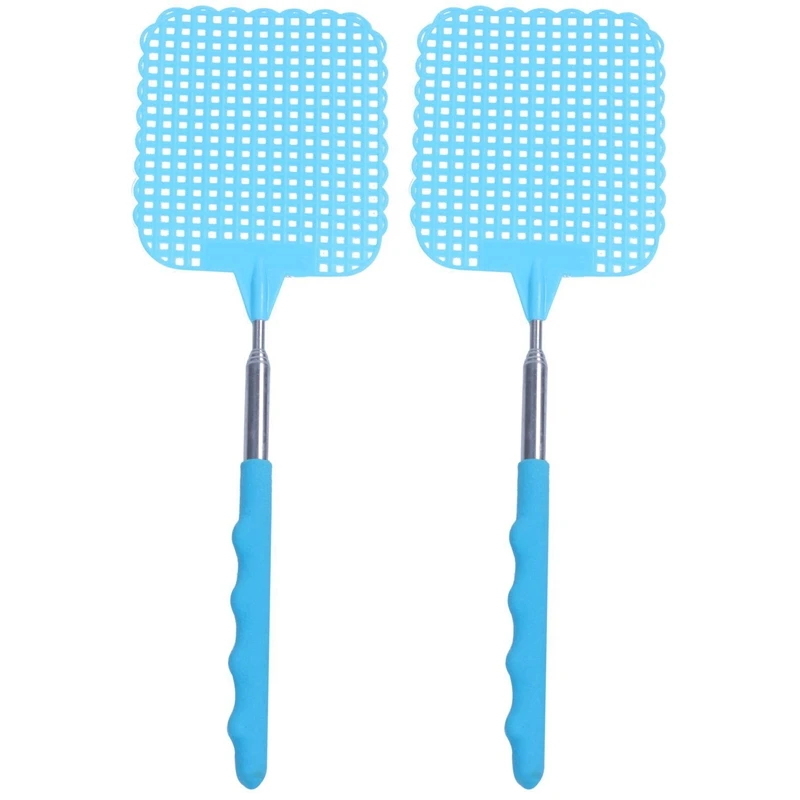 

2X Flyswatter Fly Tapper Mosquito Insects Swatter Telescopic Up To 73 Cm Blue