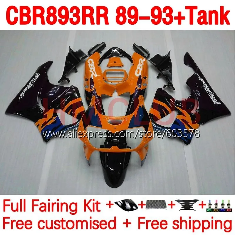 

+Tank For HONDA CBR893RR orange blk CBR 893RR CBR900 893 CBR893 RR CC 89 90 91 92 93 1989 1990 1991 1992 1993 Fairing 199No.162