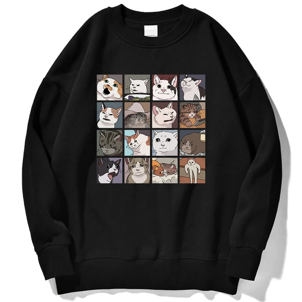 

Meme Cats Puzzle Mens Long Sleeve Hoodie Casual Streetwear Baggy Fleece Pullovers O-Neck Oversized Male Sweatshirt Homme Clothes