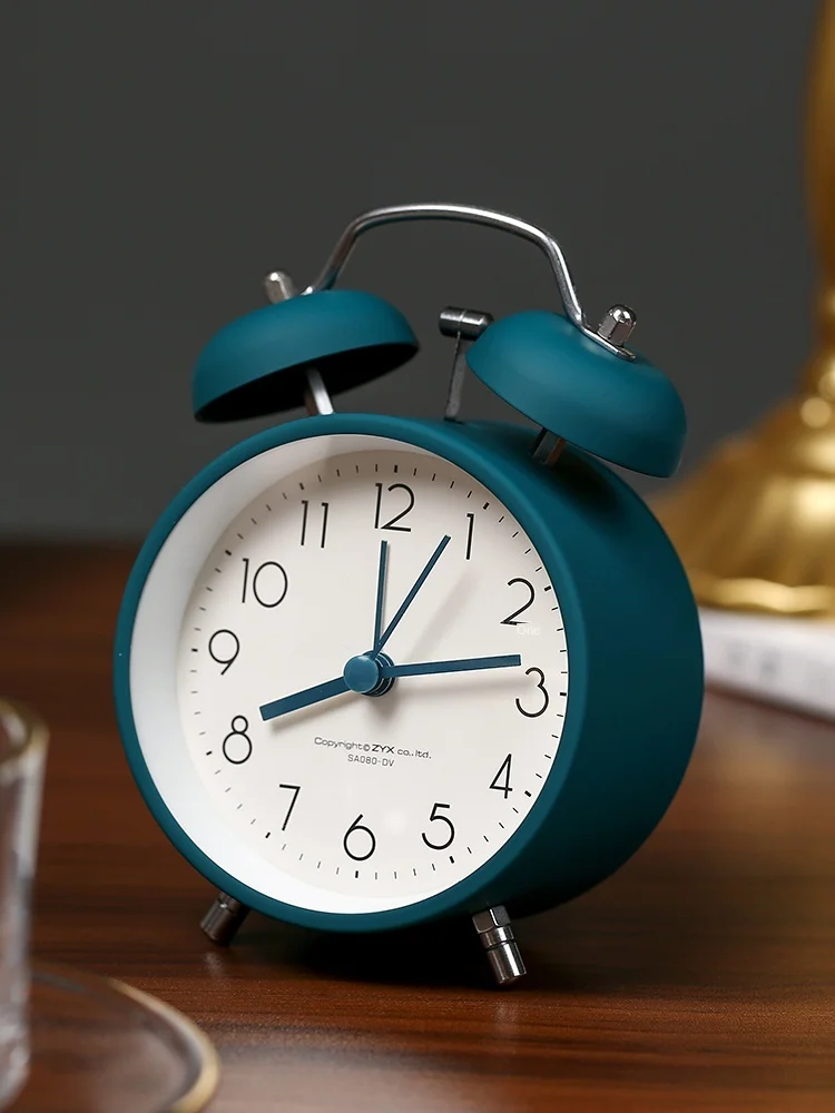 

Metal light luxury alarm clock students use mute bedside clock bedroom desk clock big bell lazy alarm with light