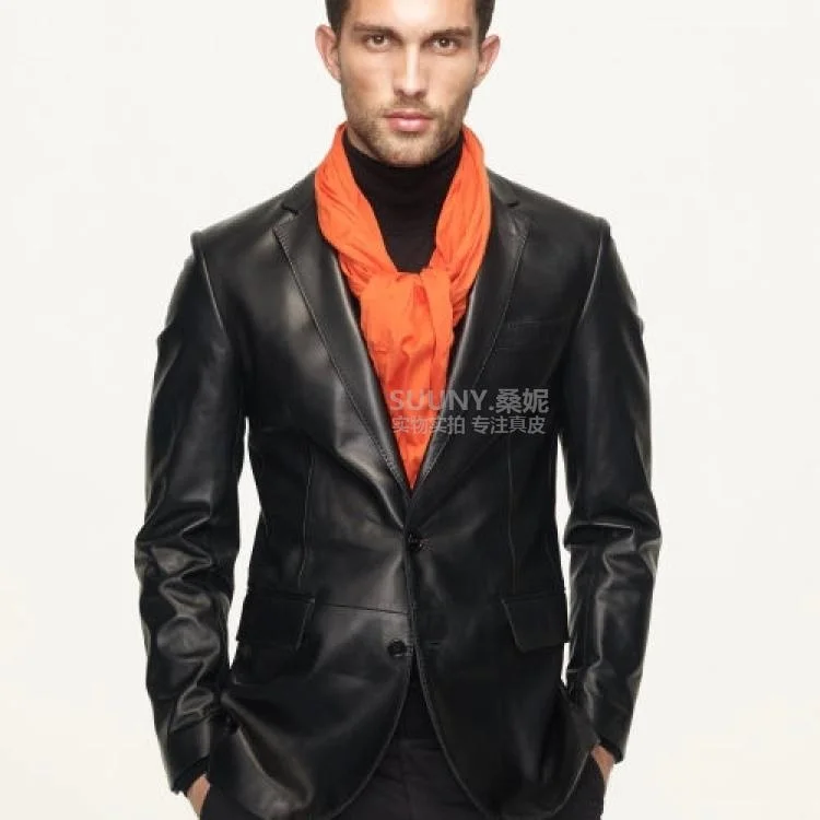 Brand Free shipping.asian size New Classic and tender sheepskin leather suit man,100% sheepskin quality genuine leather jacket