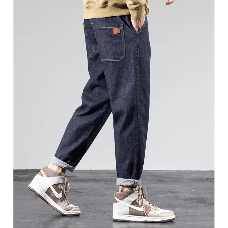 Men Clothing Autumn and Winter Straight Loose Cylinder Jeans Vintage Chaopai Large Comfortable Navy Blue Harun Trousers Female