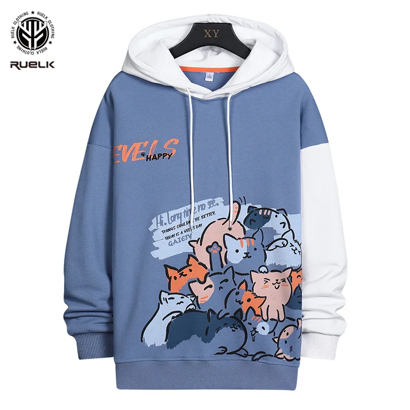 

Hoodie Men's Spring New Youth Fashion Printing Cartoon Cat Cute Casual Hooded Sweatershirt Men's Trend Streetwear Male Hoodie
