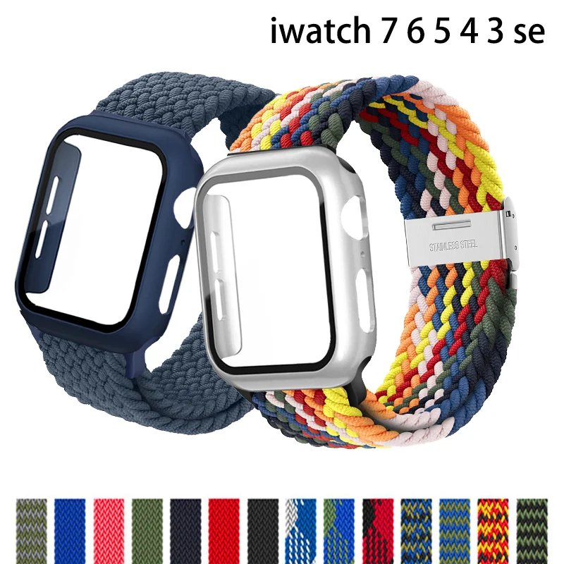 

Case+Strap For Apple Watch Band 40mm 44mm 45mm 41mm 38mm 42mm Nylon Elastic Braided Solo Loop bracelet iWatch Serie 7 6 se 5 4 3