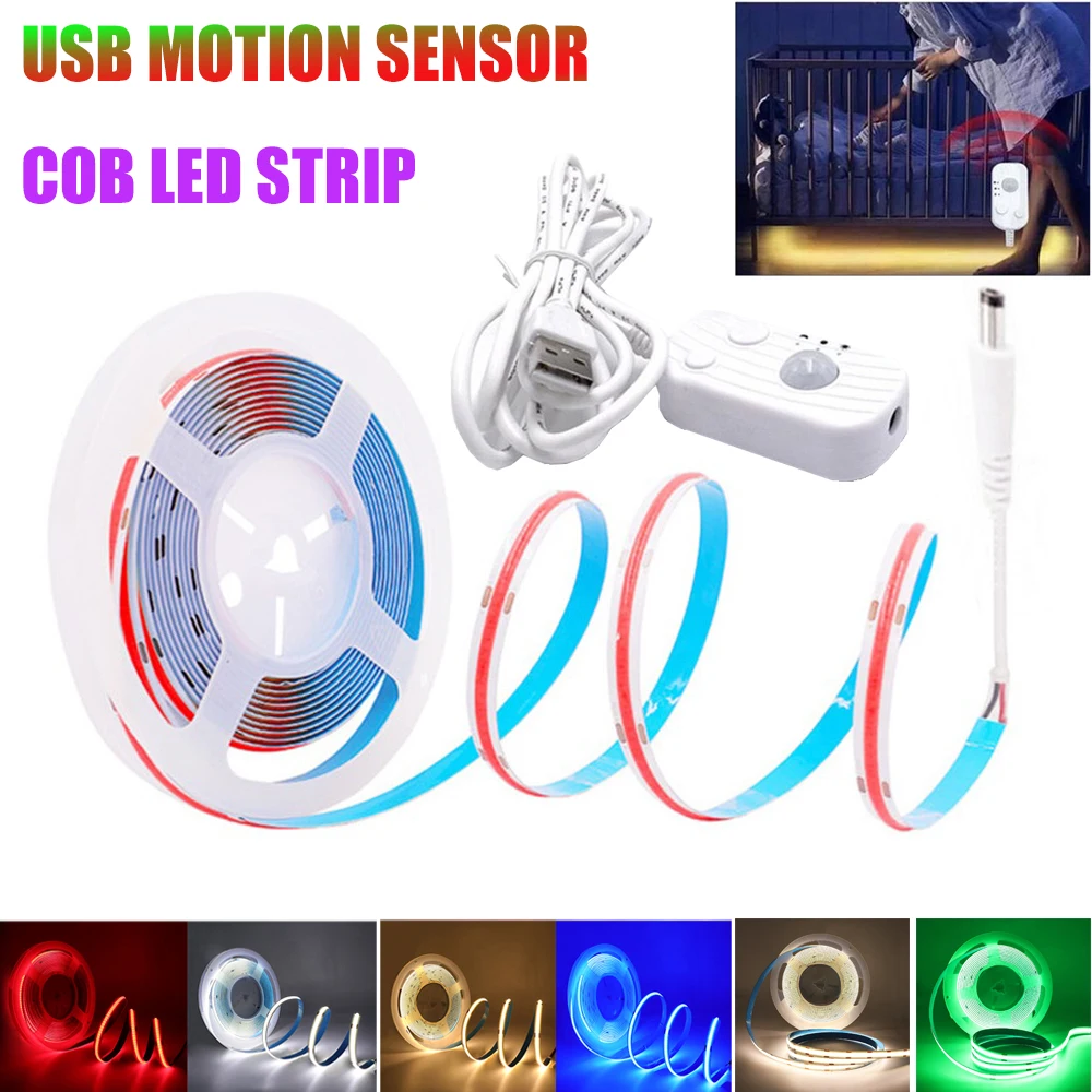 

COB LED Strip Light Motion Sensor USB COB Light Strip Dimmable Flexible LED Tape 5V 320LEDs COB Light for Bedroom Kitchen