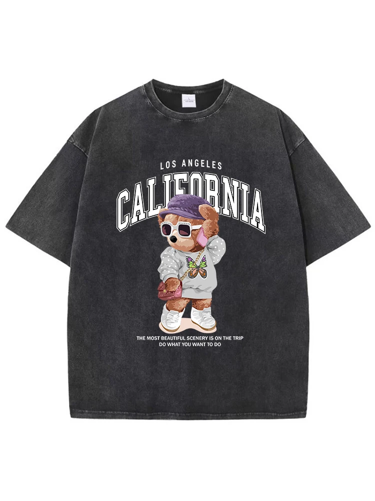 Мужская стираная футболка с буквенным принтом Маленький медвежонок дышащие