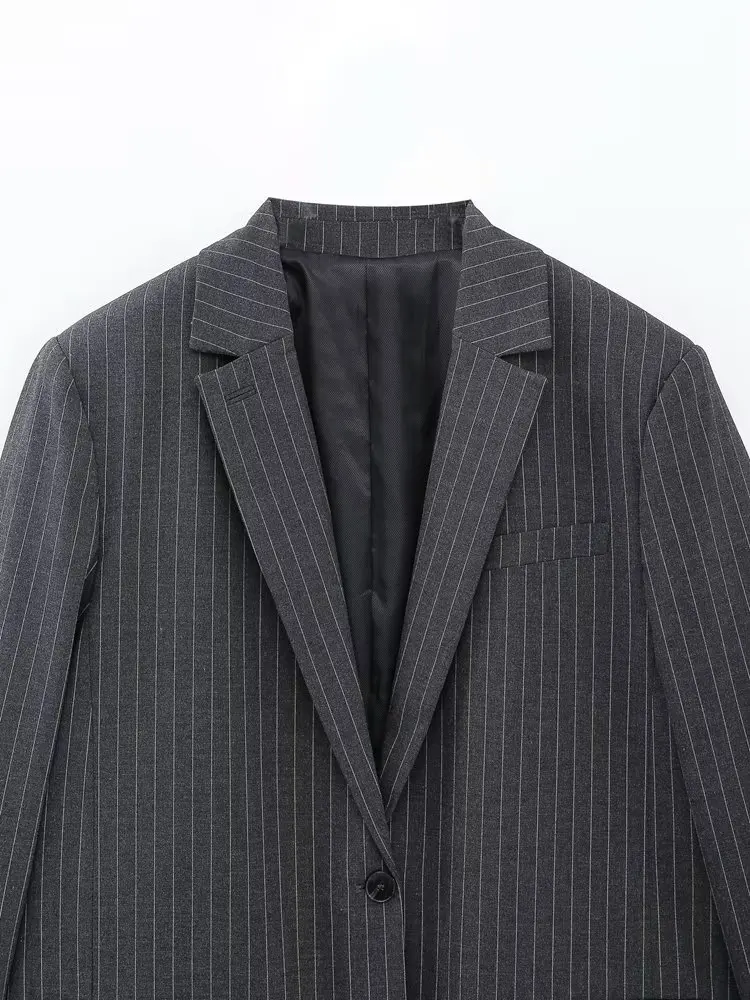 Jenny&Dave England Boyfriend Loose Casual Jacket Blazers Fashion Vintage Striped Blazers Women Tops