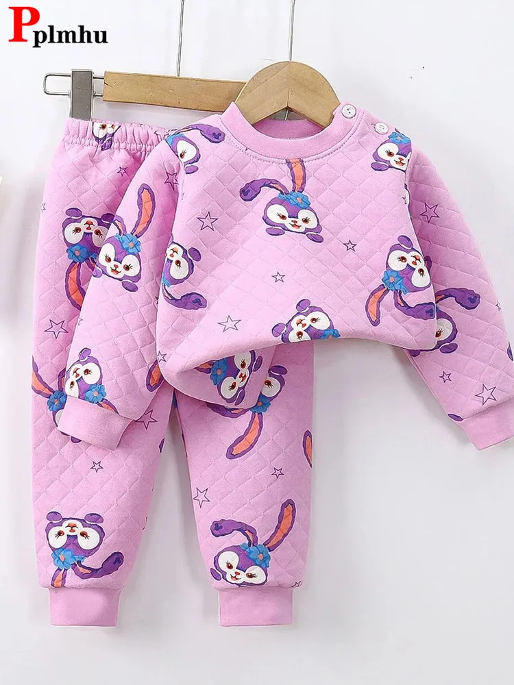 

Повседневное детское нижнее белье с принтом, теплое милое детское нижнее белье с принтом, стеганые Детские плотные пижамные комплекты