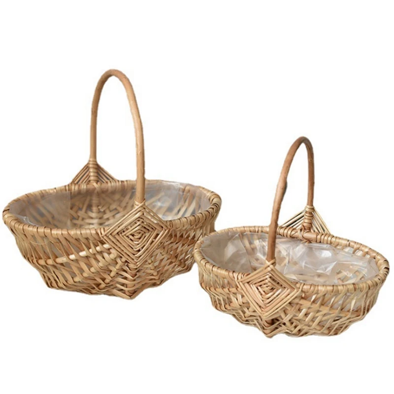 

HOT Flower Basket Shopping Basket Rattan Woven Basket Handmade Pastoral Style Portable Gift Woven Basket