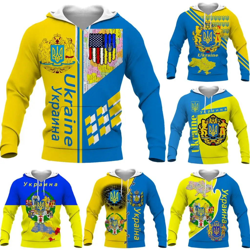 

2022 New Men's Hoodies Fashion Retro Ukraine Flag 3D Printed Sweatshirt Unisex Pullover Couple Personality Casual Tops Plus Size