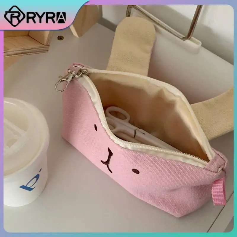 

Curry Pink Primary And Secondary School Students Coffee Puppy Canvas Pencil Bag Creative Cartoon Stationery Bag Large Capacity