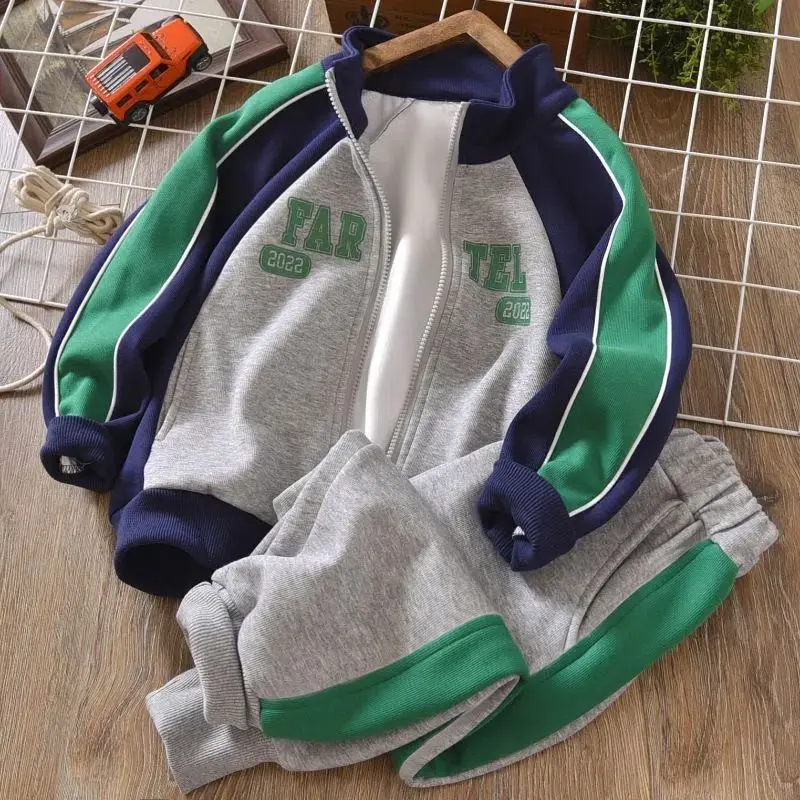

Boys' Suit Spring and Autumn Children 2022 New Sports Medium and Big Coat & Trousers Two Pieces