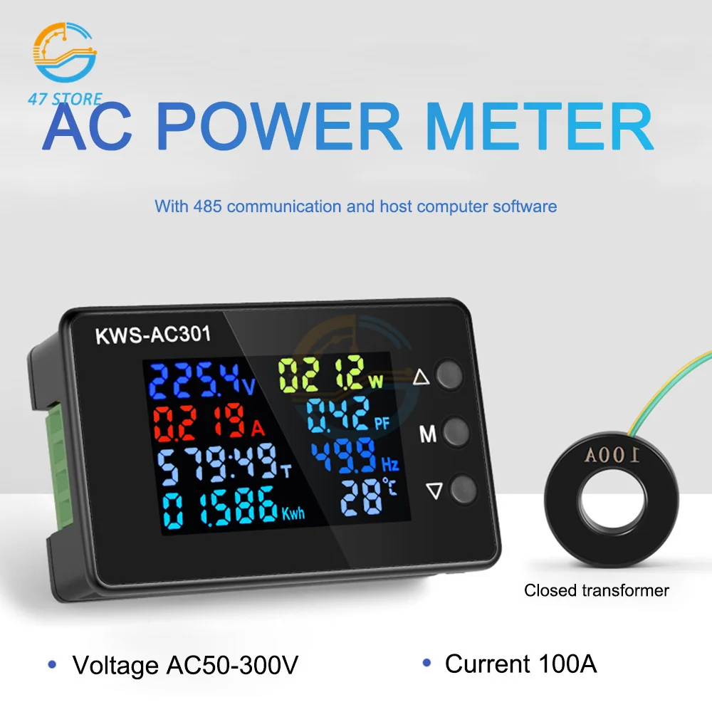 

KWS-AC301 AC Voltage Energy Meter Power Meter AC50-300V Digital Voltmeter 0-100A AC50-300V LED AC Meter 0-20/100A Detector
