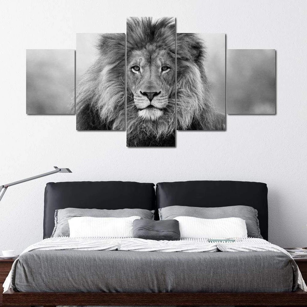 

5PCS Africa Lion Black White Animal Painting Artistic Canvas Art Home Posters and Prints Wall Art Picture For Living Room Decor