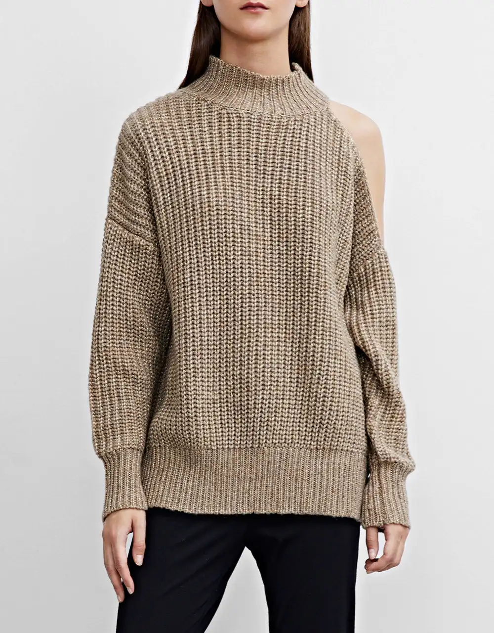 Urban Revivo Off Shoulder Knitting Sweater Long Sleeved Loose Pullover Knitted Sweater Asymmetrical Women Fashion Tops