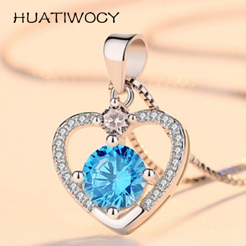 

Romantic Necklace 925 Silver Jewelry with Zircon Gemstone Heart Shape Pendant Accessories for Women Wedding Party Promise Gifts