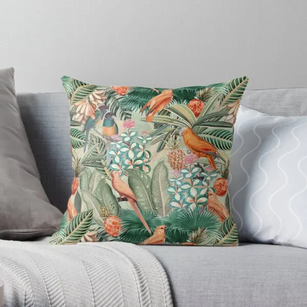 

Vintage Orange Tropical Bird Jungle Gard Printing Throw Pillow Cover Fashion Square Sofa Soft Bedroom Hotel Pillows not include
