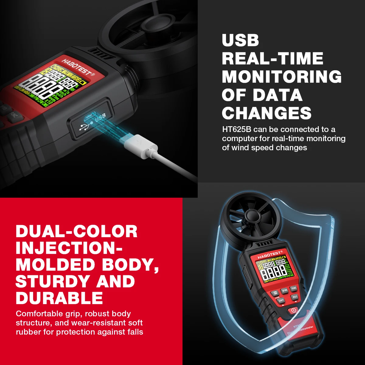 HABOTEST HT625 Цифровой Анемометр Портативный Ручной Тестер Скорости Ветра С