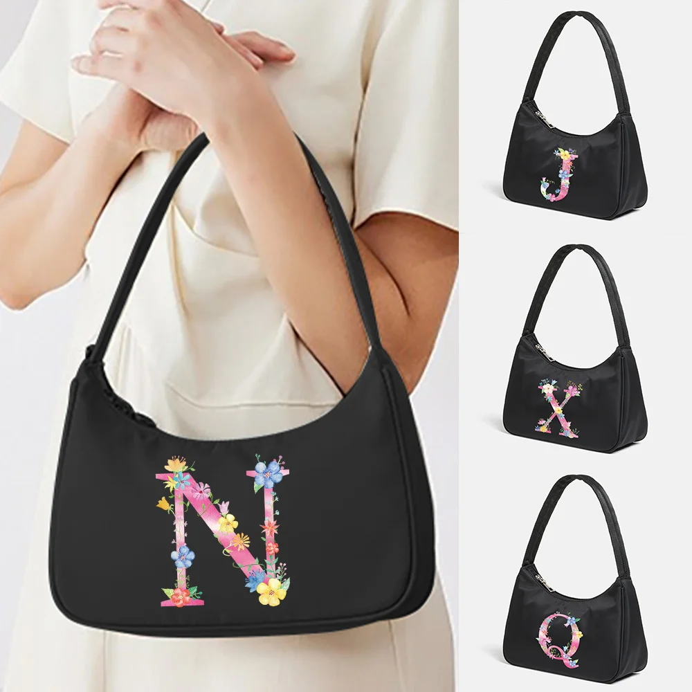 

2022 Underarm Bags Women Shoulder Bags Retro Street Handbag All-match Casual Commute Organizer Bag Pink Letter Print Pattern