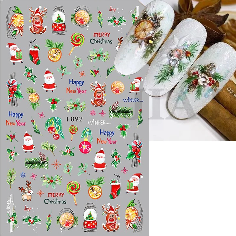 

Christmas Nail Stickers Penguin Santa Claus Elk Tree Deer Bears Cute Cartoon Sliders White Snowflakes Decals Tattoos