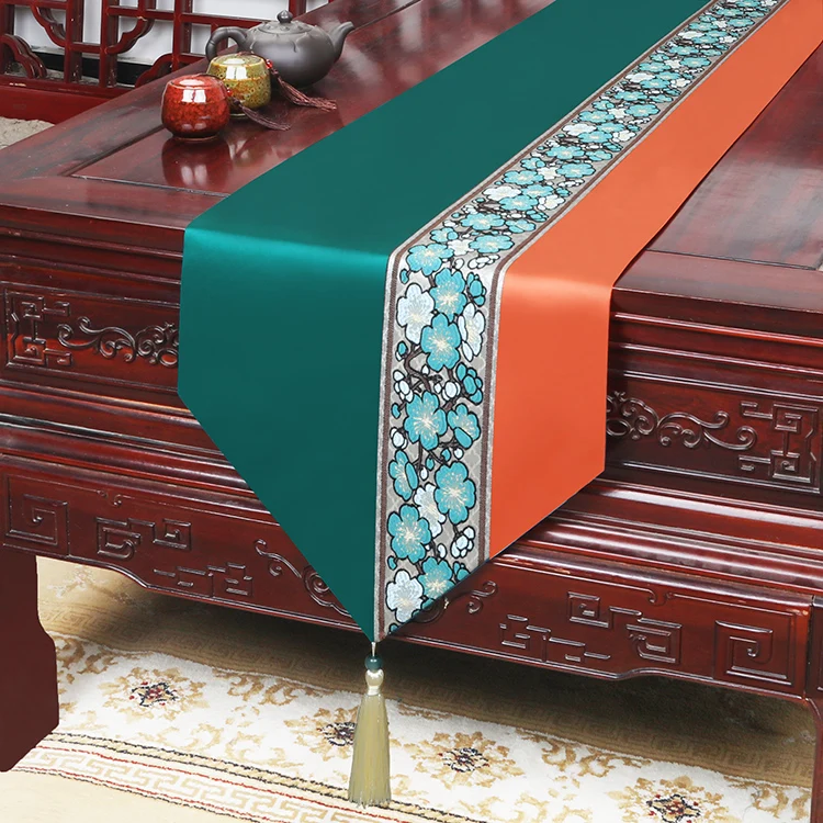

New Chinese Dining Table Flag Simple Tea Table Flag Long Cloth Bed Tail Towel Cabinet Cover Cloth High Grade Color Matching