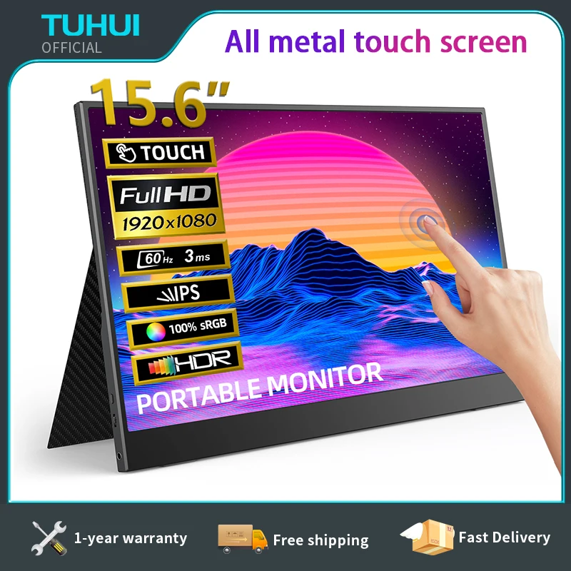 TUHUI 15,6 'сенсорный портативный игровой монитор 1080P FHD IPS USB-C HDMI Компьютерный дисплей для переключения Xbox One PS4/5 телефона ПК ноутбука
