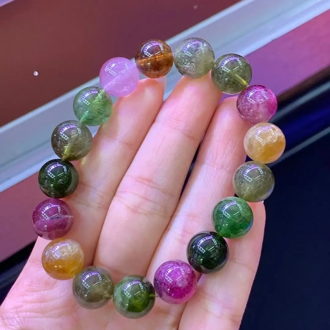 

Женский и мужской браслет из натурального разноцветного турмалина, 12 мм