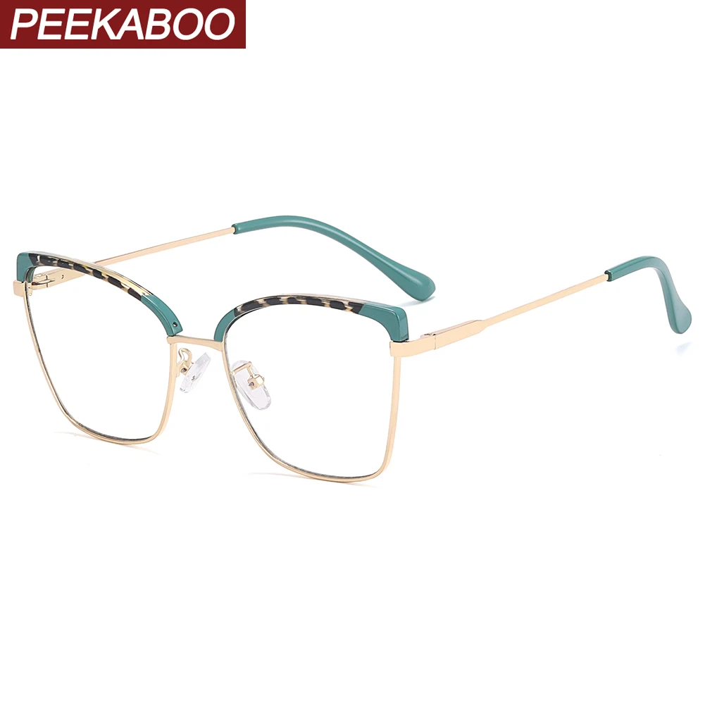 

Peekaboo female cat eye glasses frame women clear lens anti blue light glasses square TR90 half metal leopard black decoration