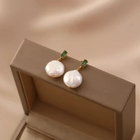 minar exquisite baroque freshwater pearl pendant earring for women green color cz zirconia drop earrings wedding bridal jewelry