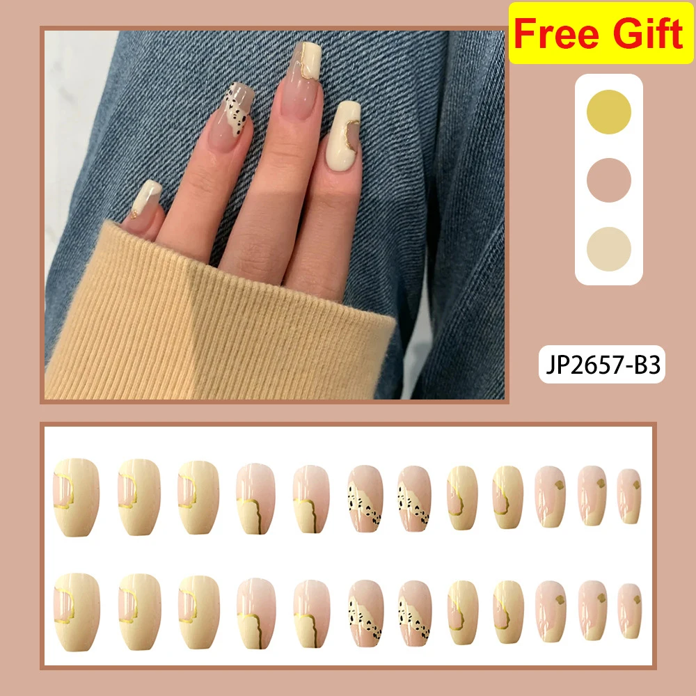 

24pcs/set fake nails press on capsule ongle tips French long coffin ballet design False acrylic nail supplies jelly manicure kit