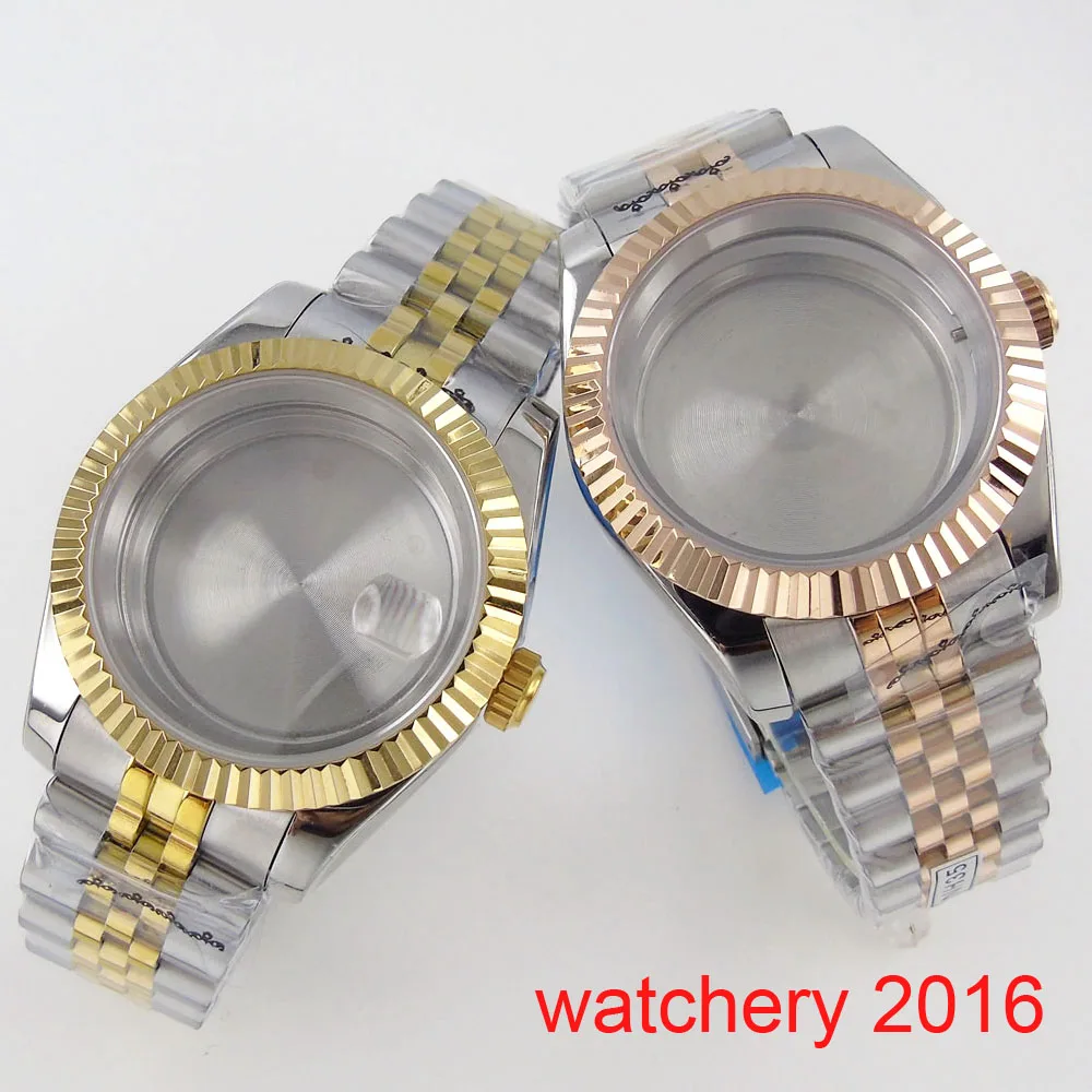 

36mm 39mm Rose Gold Plated Watch Case Sapphire Glass Fit NH35 NH36 NH34 Miyota 8215 2813 ETA Date Magnification Bracelet