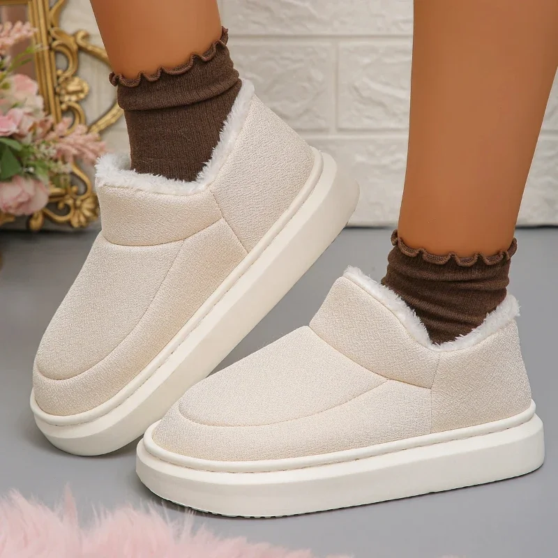 Winter women's casual home shoes 2024 outdoor warm cotton indoor plush slippers couple