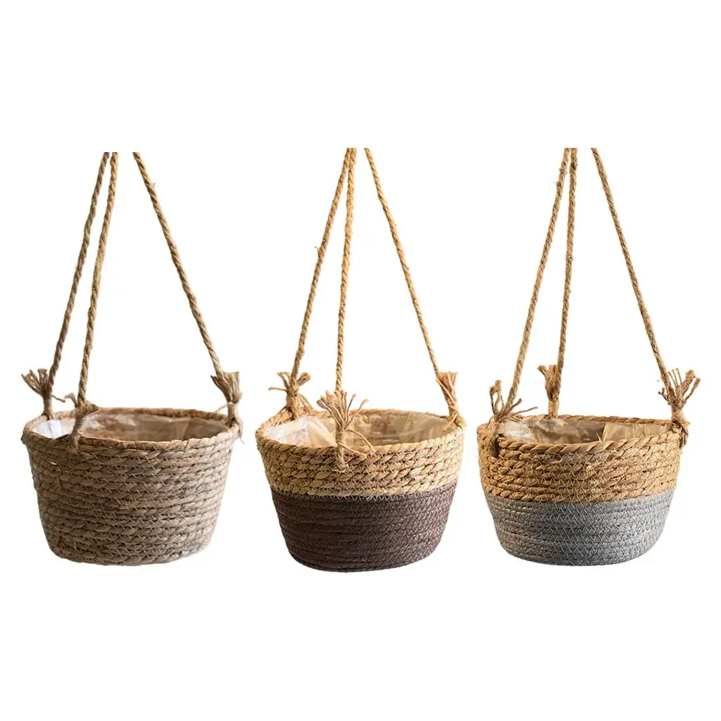 

Cattail Woven Hanging Planter Basket Flower Pot Plant Holder Gardening Tool Home Decor