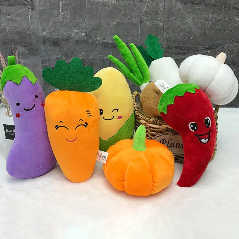 

Cute Face Vegetable Eggplant Plushie Doll Stuffed Soft Fruit Pear Peach Tangerinr Banana Baby Appease Toy for Kids Birthday Gift
