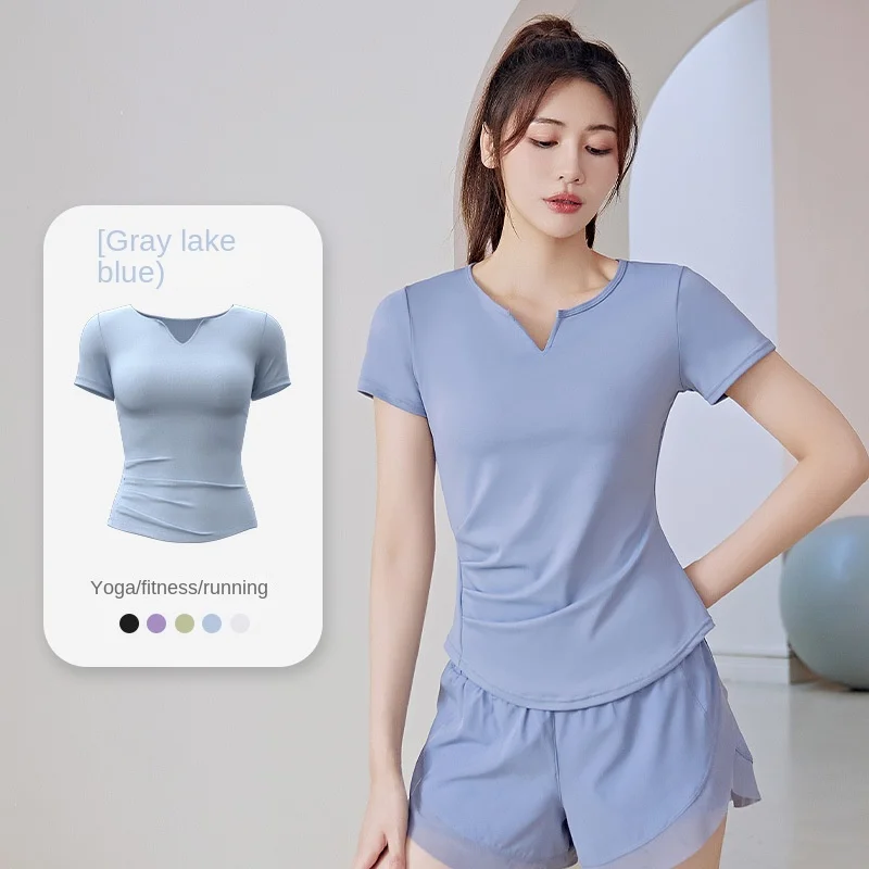 Женская летняя быстросохнущая однотонная свободная спортивная футболка с